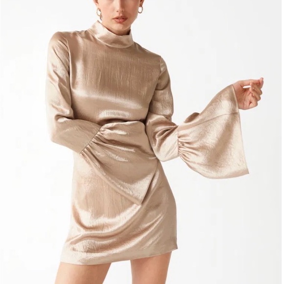 & Other Stories Dresses & Skirts - & Other Stories Shimmering Gold trumpet sleeve lace up back dress size 6